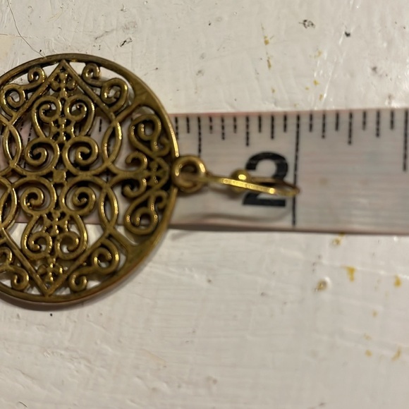 2” round solid brass filigree dangle drop earrings on wires - Picture 11 of 12